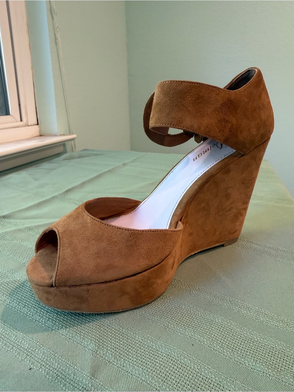Delman “Gia” Wedge Suede Brown Sandals 9.5 New!